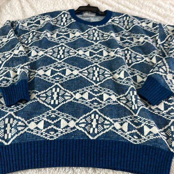 Vintage North country Eaton Sweater Mens XL knit geo print Wool Blend crew Neck - Picture 3 of 9